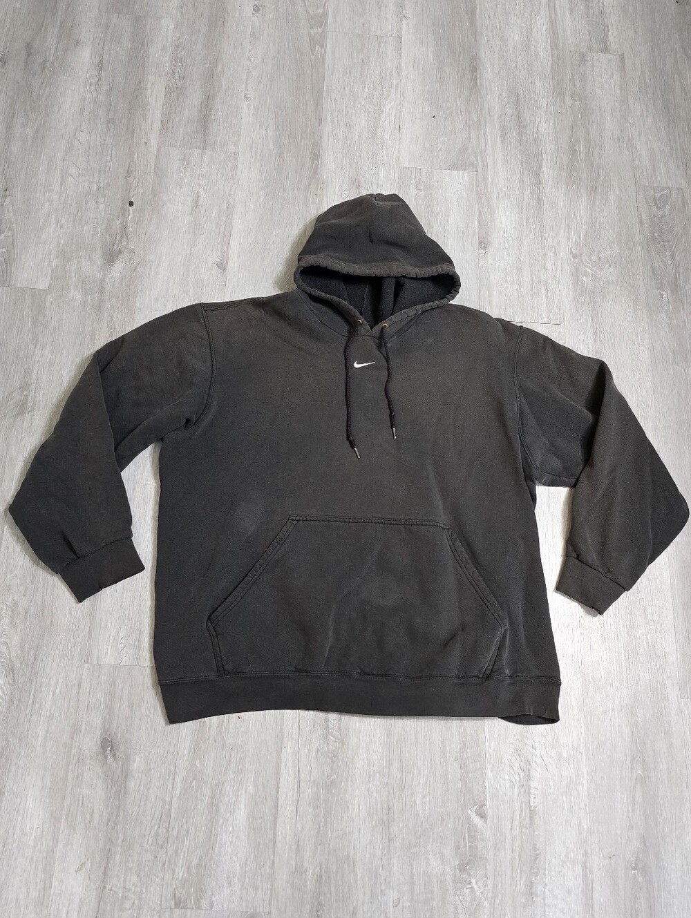 Vintage Y2K Nike Center Check Swoosh Black Faded Hoodie Men's Size XL